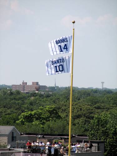 Banks and Santo flags at Wrigley Field